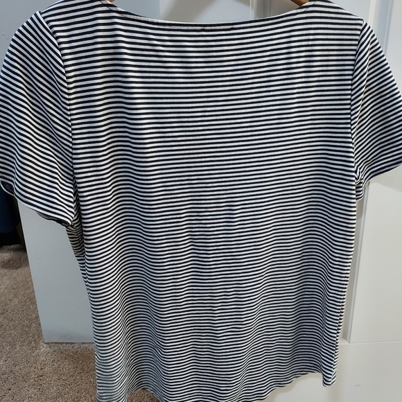 Ann Taylor Factory Size L Tulip Sleeved Blue and White Striped Shirt - Picture 2 of 3